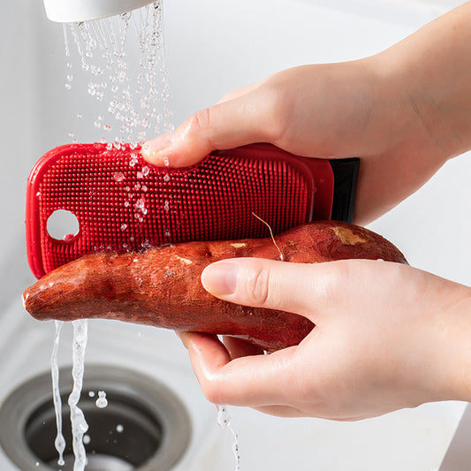 2-in-1 Food-Grade Silicone Fruit & Vegetable Cleaning Brush (Brush & Scraper)