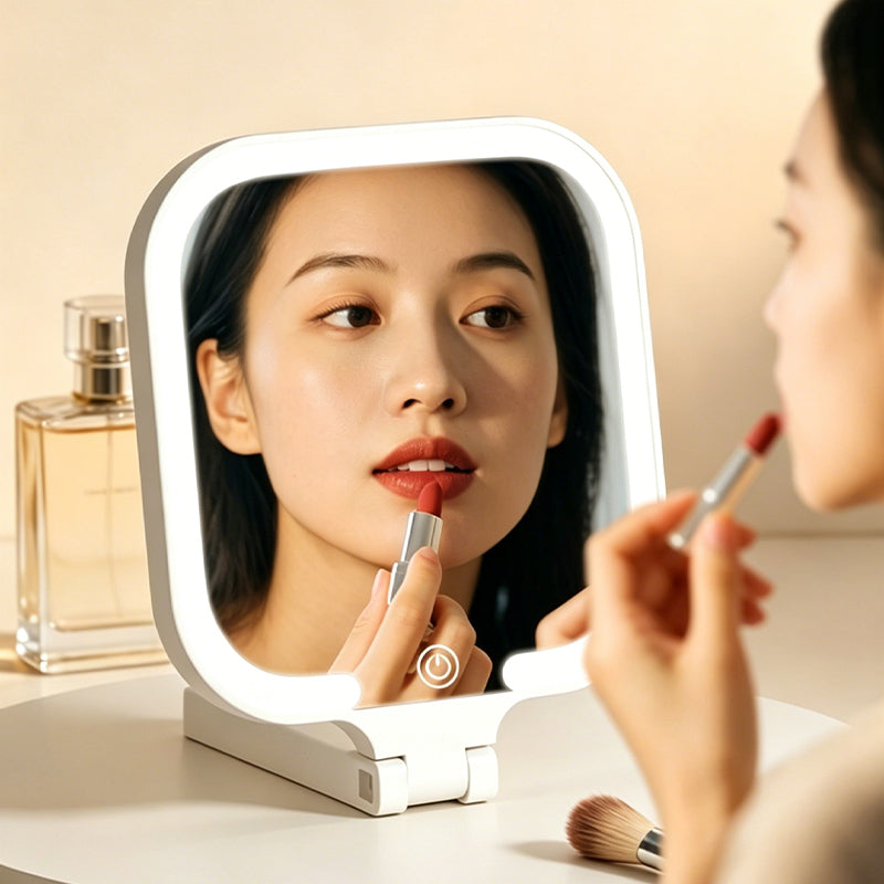 Smart Handheld LED Makeup Mirror with Foldable Design