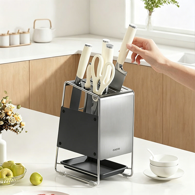 Ventilated Stainless Steel Knife Holder with Removable Drip Tray