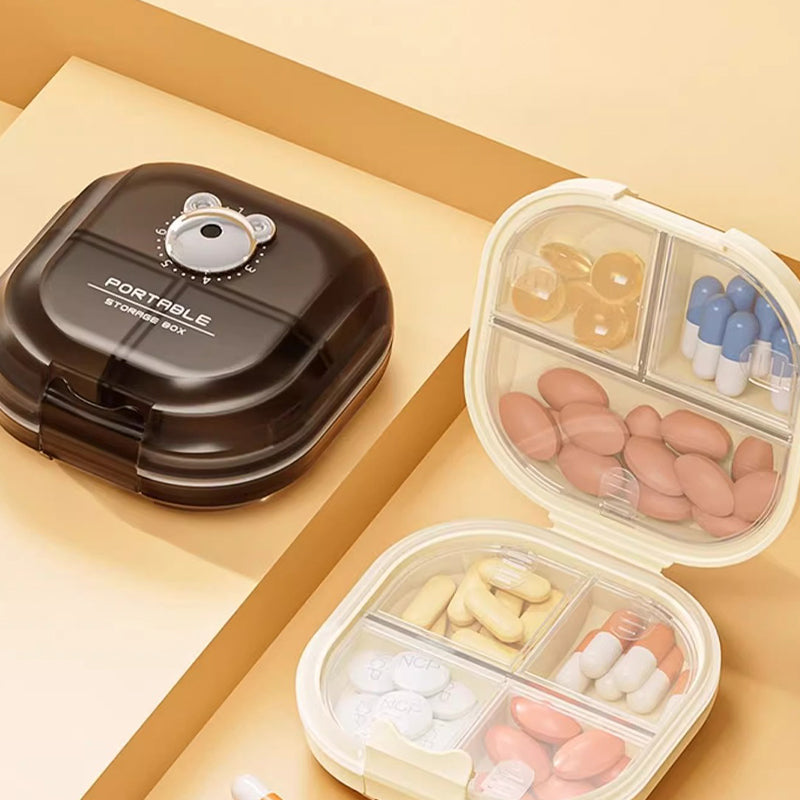 Portable Multi-Compartment Pill Organizer with Intake Counter