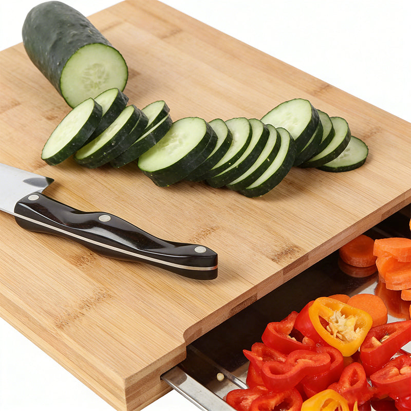 Bamboo Cutting Board with Built-In Pull-Out Tray