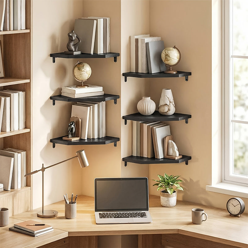 Wood Corner Wall Shelf Fan Shaped Storage Rack