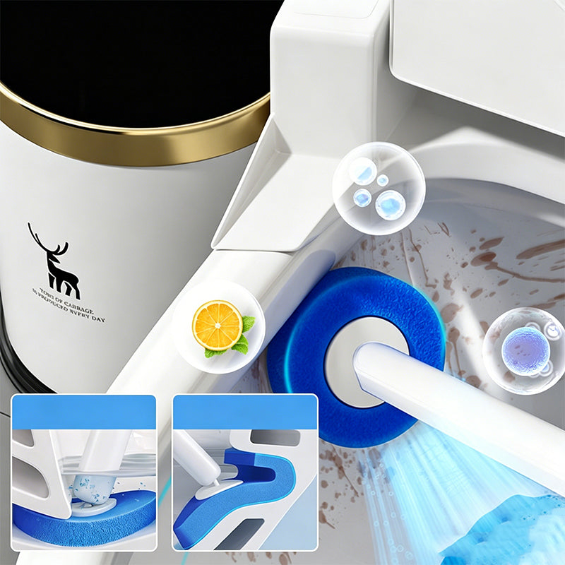 Toilet Brush Set with Disposable Heads and Built-in Cleaner