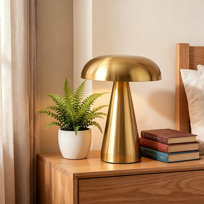 Rechargeable Metal Mushroom Table Lamp with Touch Dimming