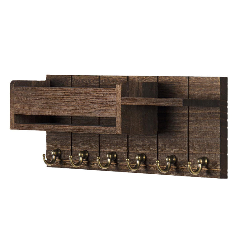 Wooden Wall-Mounted Key Holder with Mail Organizer Tray