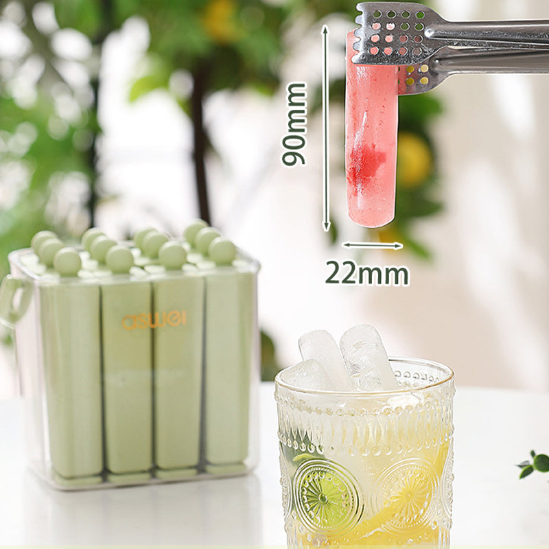 Silicone Ice Stick Tray with Individual Covered Molds & Storage Bucket with Handle