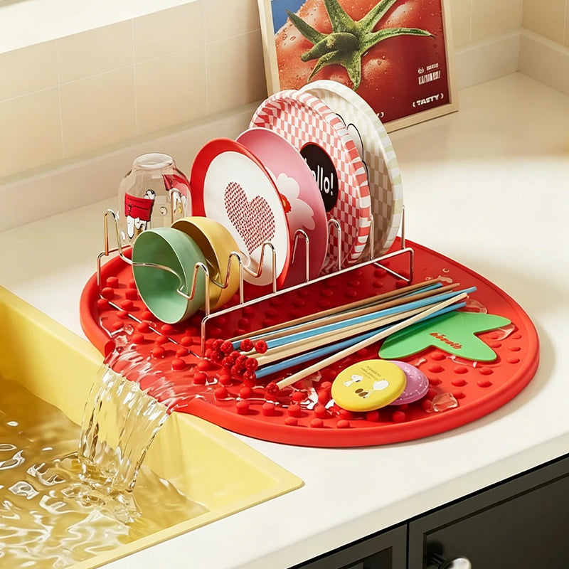 13° Sloped Tomato-Style Silicone Dish Drying Mat–Large Capacity & Leak-Proof Design