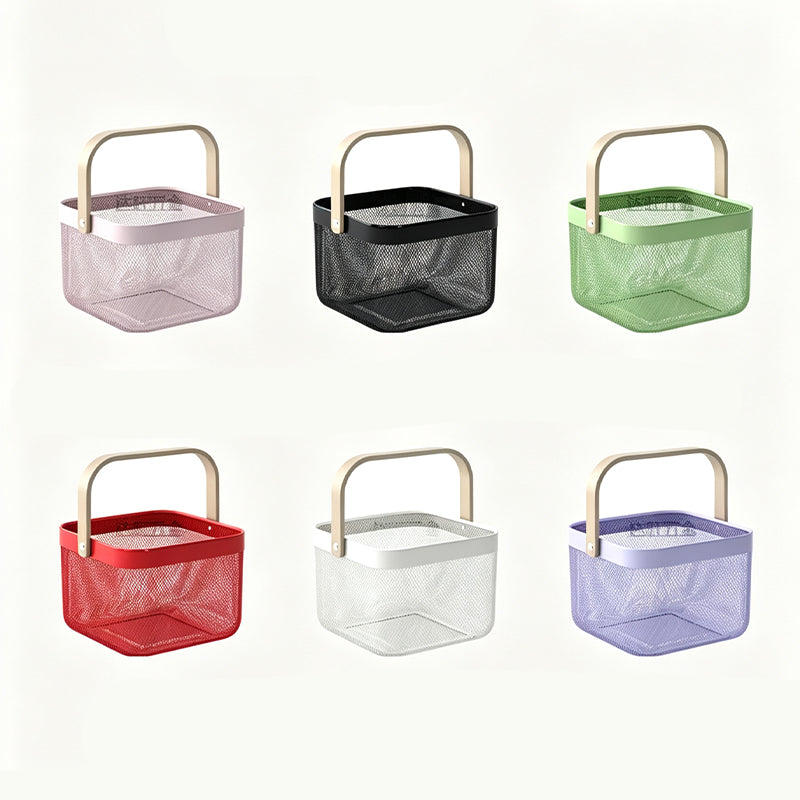 Metal Storage Basket with Wooden Handle