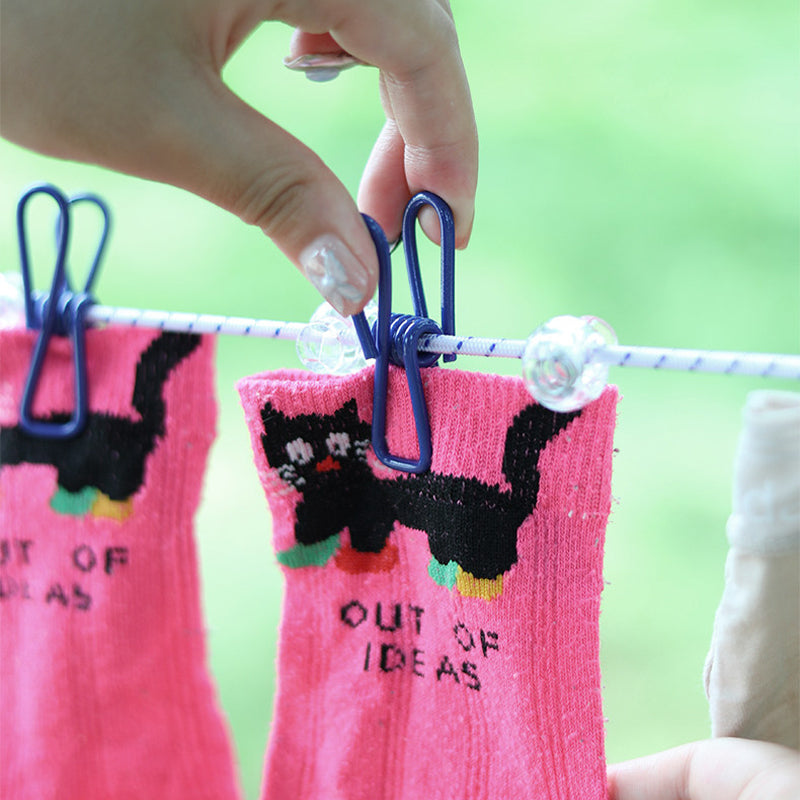 Portable Travel Elastic Clothesline with Windproof Clips & Hooks