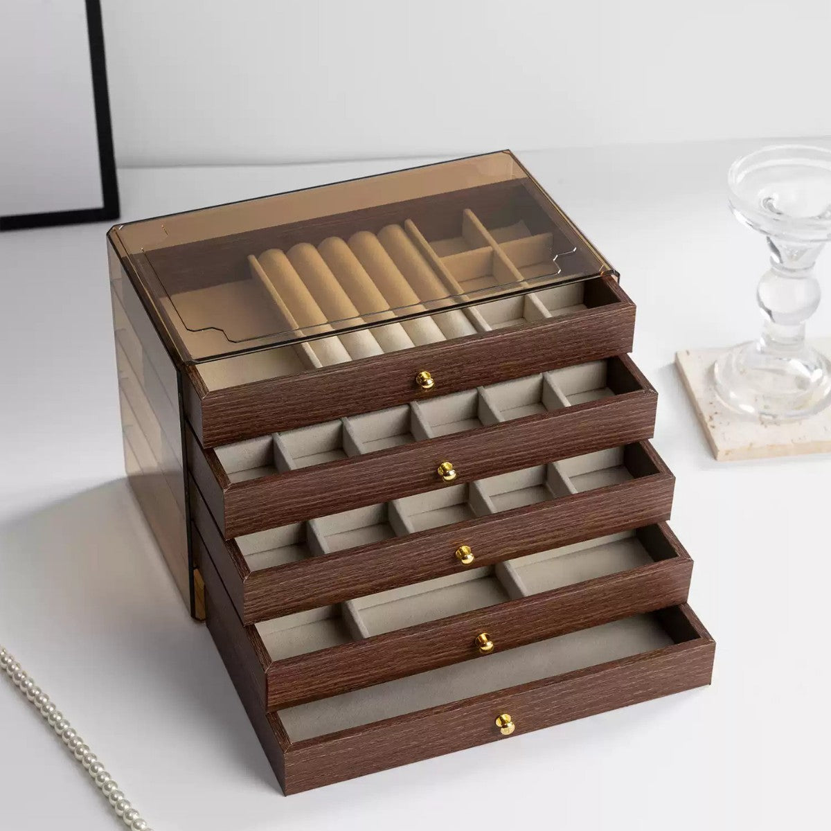 Stylish Wood-Grain Anti-Oxidation Jewelry Box | Multi-Compartment Organizer