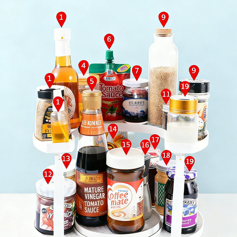 Rotatable Spice Organizer – Inner Ring & Full Rotation with Adjustable Top Shelf