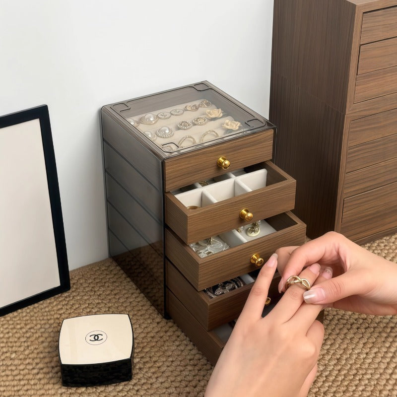 Stylish Wood-Grain Anti-Oxidation Jewelry Box | Multi-Compartment Organizer