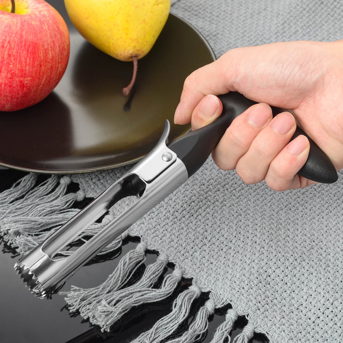 Stainless Steel Fruit Corer with Ergonomic Plastic Grip