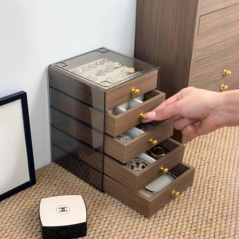 Stylish Wood-Grain Anti-Oxidation Jewelry Box | Multi-Compartment Organizer