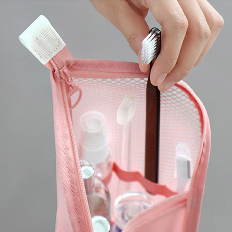 Portable Stand-Up Travel Makeup & Toiletry Bag – Breathable Mesh
