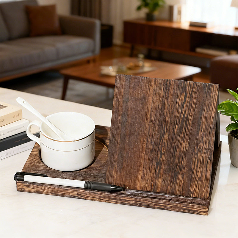 Triangle Wooden Book Stand with Cup & Pen Slots