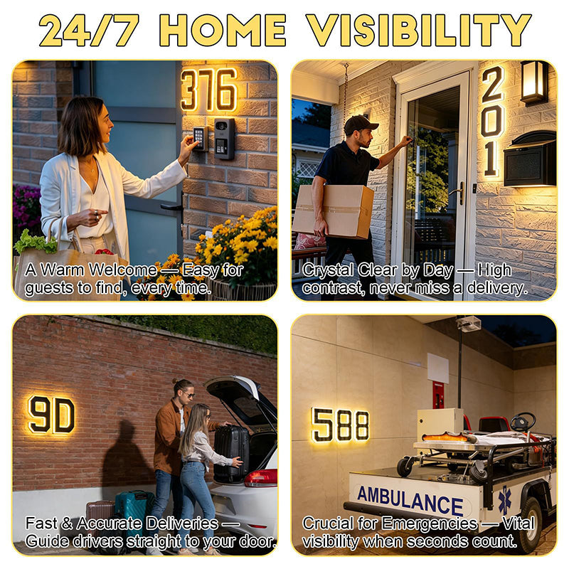 Solar Powered LED House Number Sign with Automatic Lighting