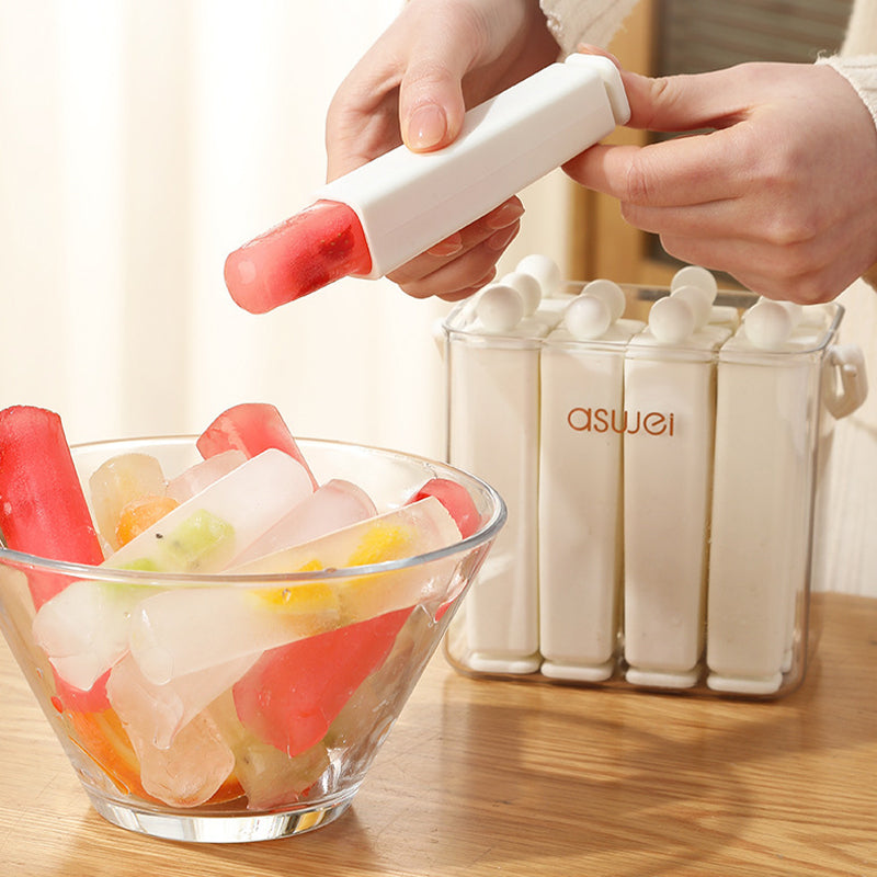 Silicone Ice Stick Tray with Individual Covered Molds & Storage Bucket with Handle