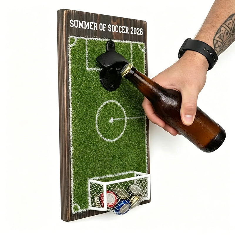 Soccer Field Wall Bottle Opener with Cap Catcher
