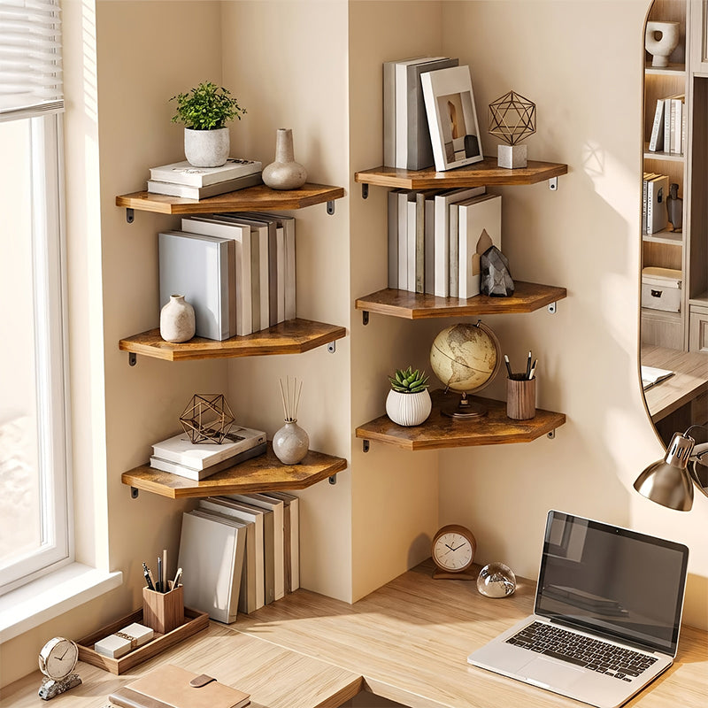 Wood Corner Wall Shelf Fan Shaped Storage Rack