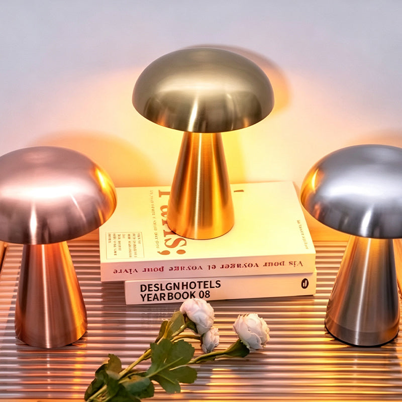 Rechargeable Metal Mushroom Table Lamp with Touch Dimming