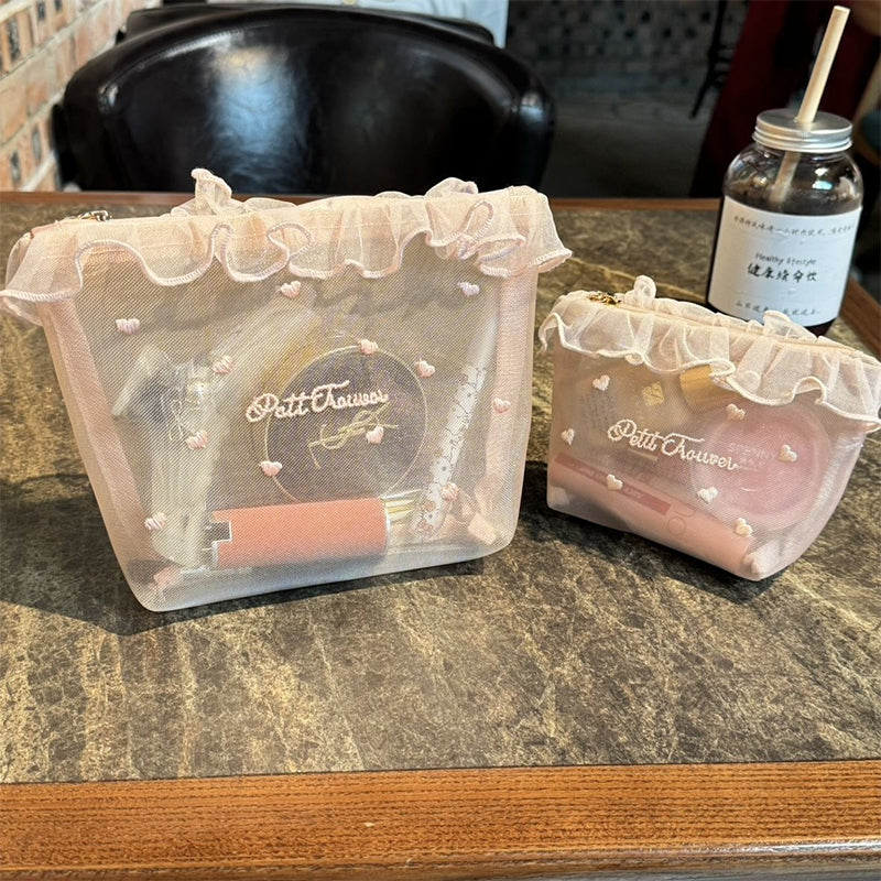 Cute Embroidered Mesh Makeup Bag – Lightweight & Large Capacity