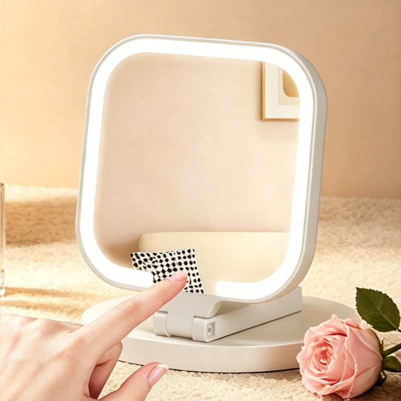 Smart Handheld LED Makeup Mirror with Foldable Design
