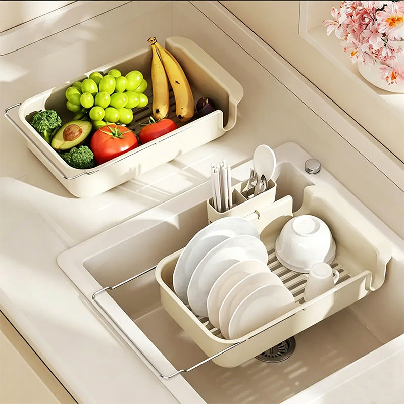 Large Capacity Expandable Over Sink Dish Drying Rack with Utensil Holder