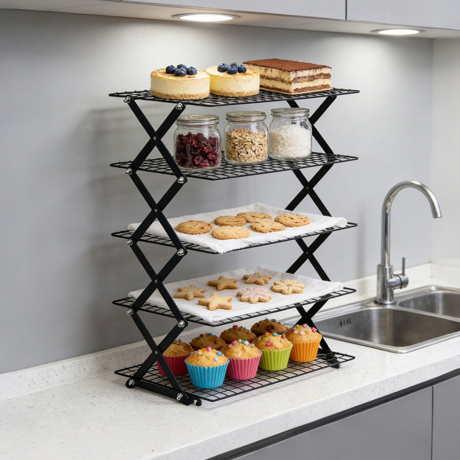 Multi-Layer Foldable Mesh Storage Rack with Adjustable Height