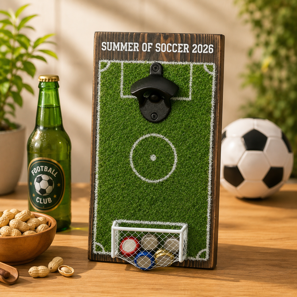 Soccer Field Wall Bottle Opener with Cap Catcher