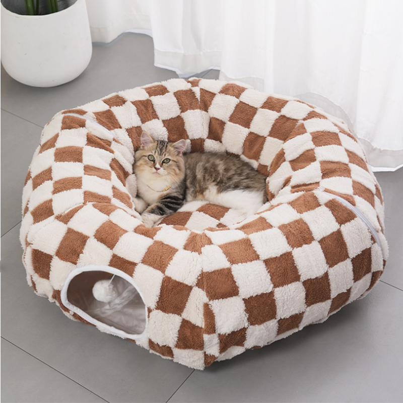 Fabric & Canvas Tunnel Cat Bed with Cushion