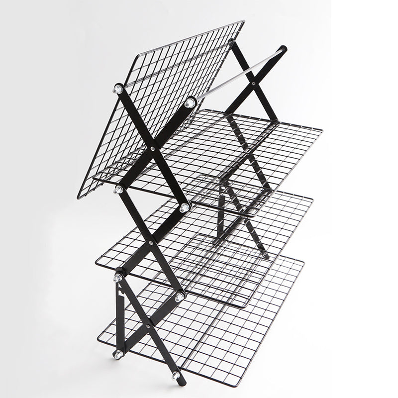 Multi-Layer Foldable Mesh Storage Rack with Adjustable Height