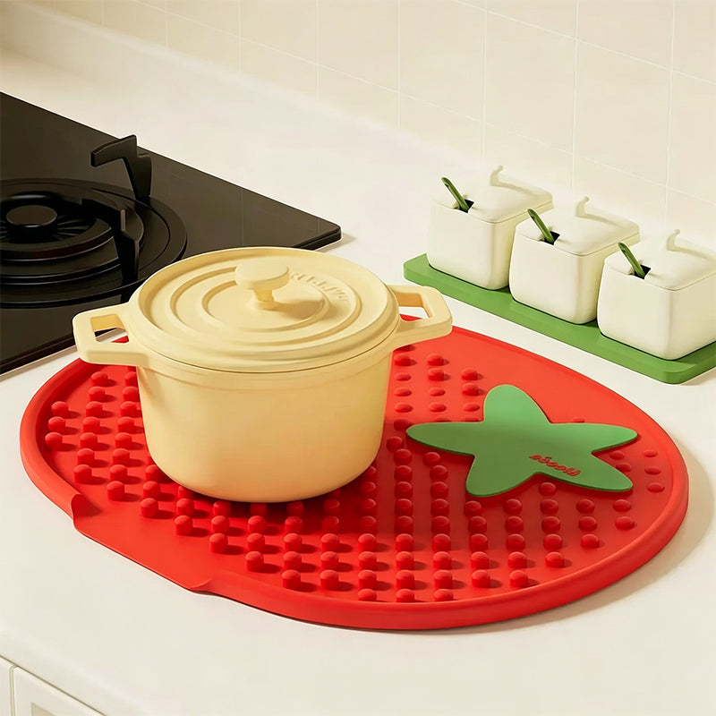 13° Sloped Tomato-Style Silicone Dish Drying Mat–Large Capacity & Leak-Proof Design