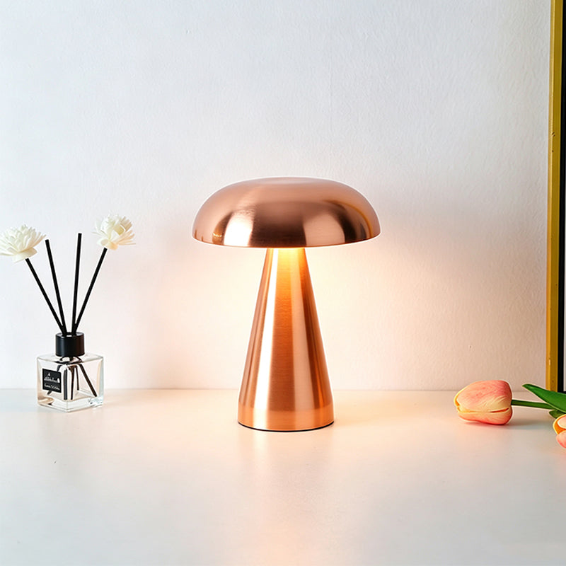 Rechargeable Metal Mushroom Table Lamp with Touch Dimming