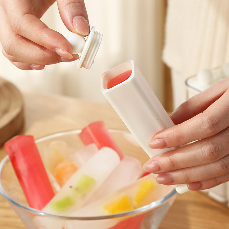 Silicone Ice Stick Tray with Individual Covered Molds & Storage Bucket with Handle