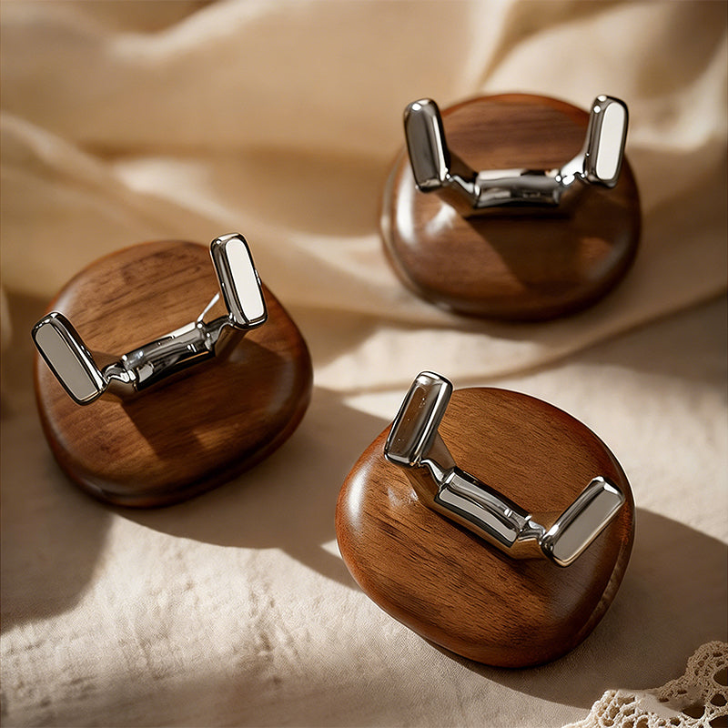 Premium Walnut Double Hook with Suction Cup – Removable & No Trace
