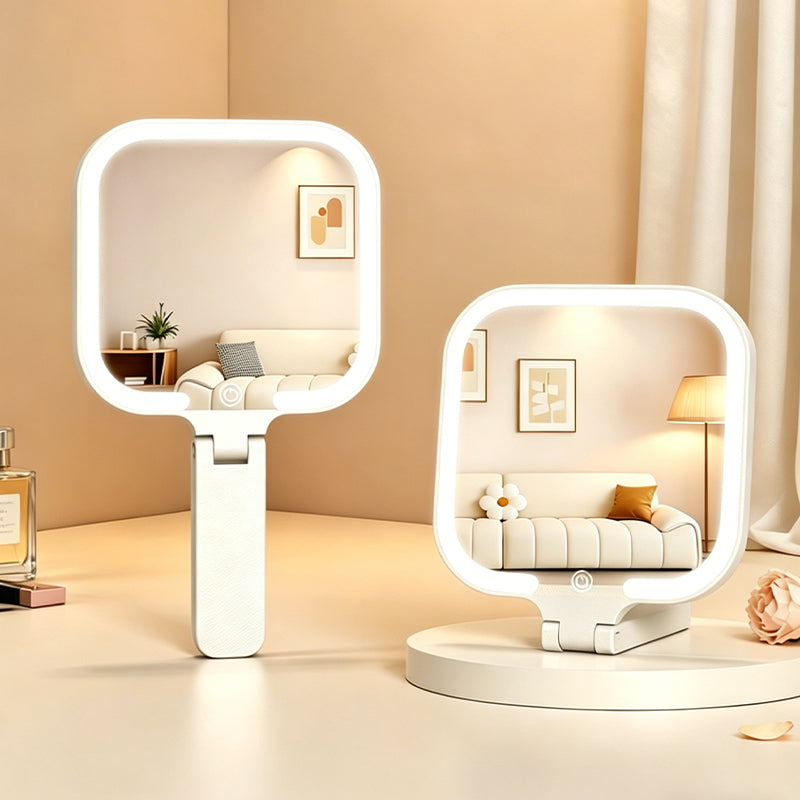 Smart Handheld LED Makeup Mirror with Foldable Design