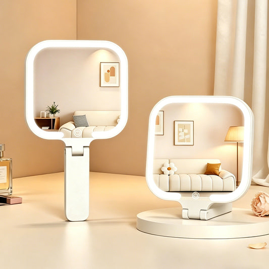 Smart Handheld LED Makeup Mirror with Foldable Design