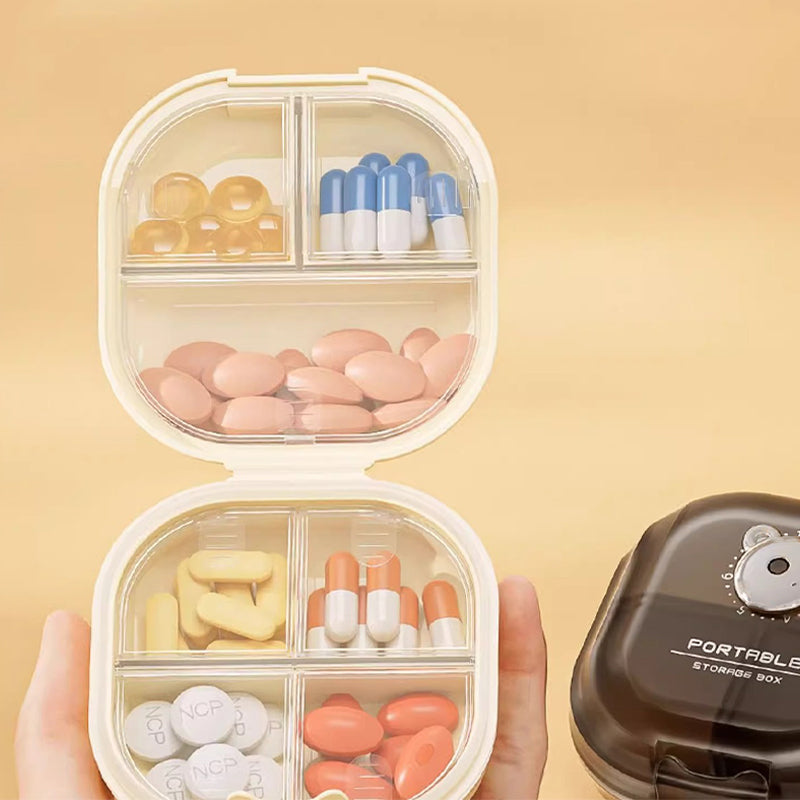 Portable Multi-Compartment Pill Organizer with Intake Counter