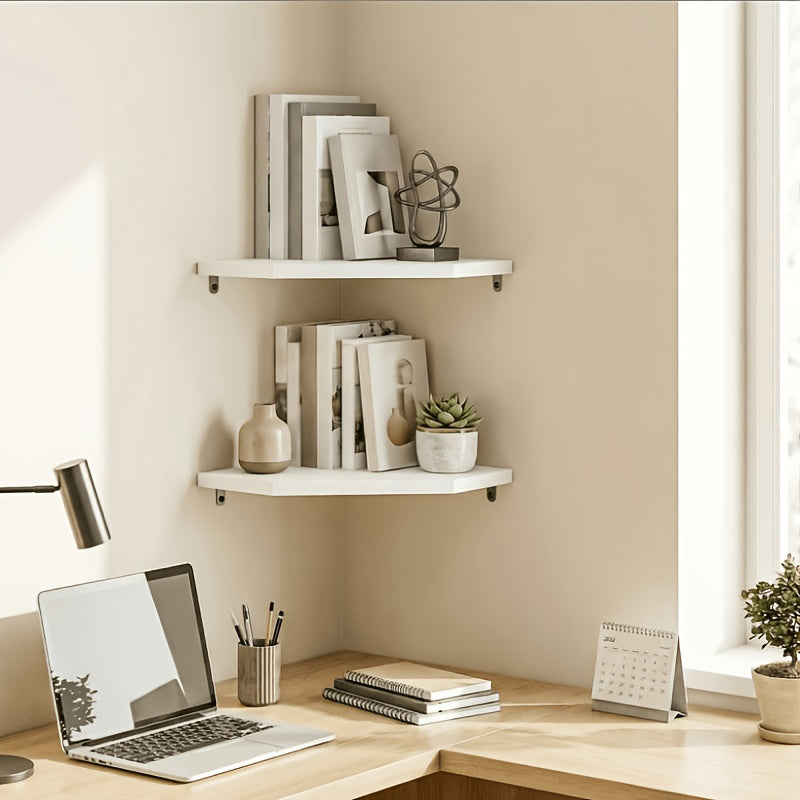 Wood Corner Wall Shelf Fan Shaped Storage Rack