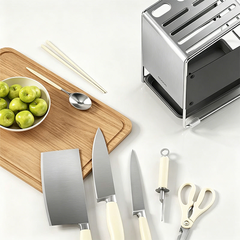 Ventilated Stainless Steel Knife Holder with Removable Drip Tray