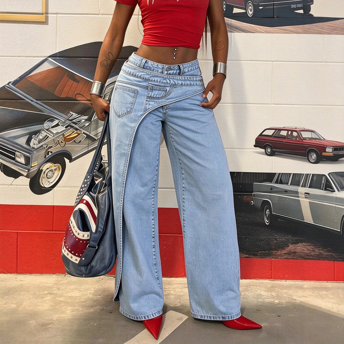 Trendy Wide-Leg Denim Jeans