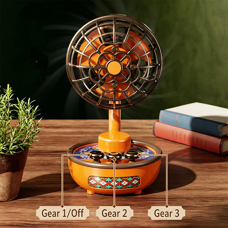 Portable Retro Fan with 3 Speeds & Ambient Light