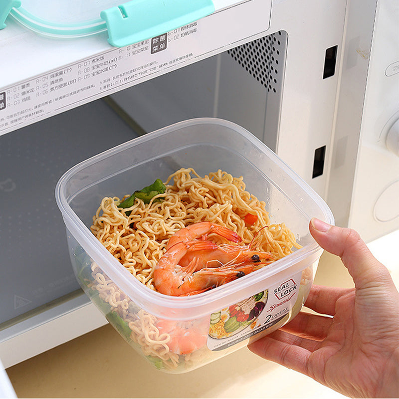 Portable Double-Layer Salad Box with Sauce Cup – Microwave Safe