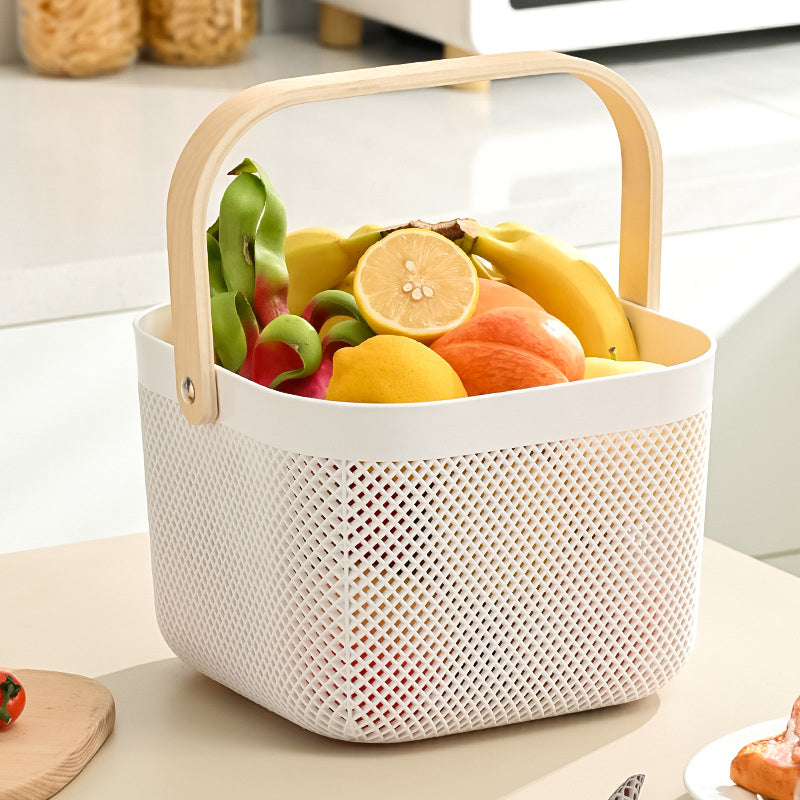 Metal Storage Basket with Wooden Handle