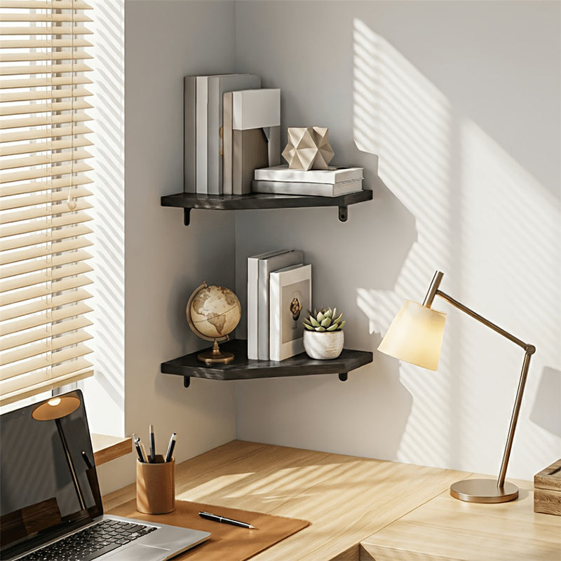 Wood Corner Wall Shelf Fan Shaped Storage Rack