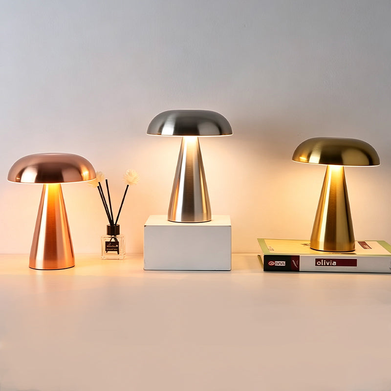 Rechargeable Metal Mushroom Table Lamp with Touch Dimming