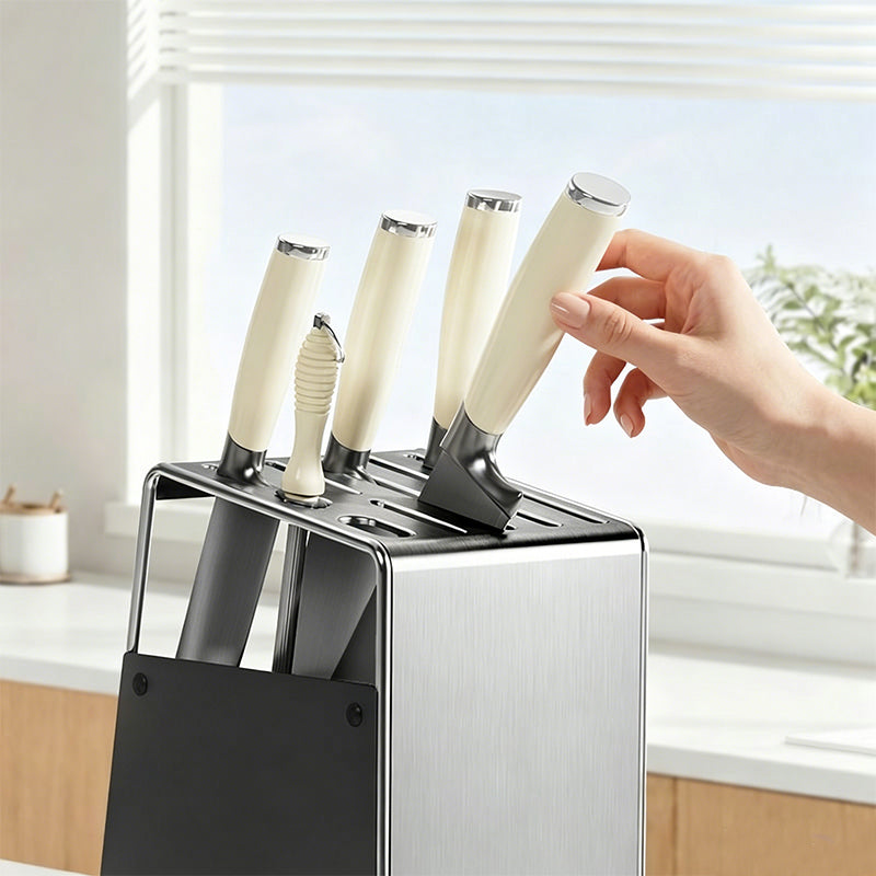Ventilated Stainless Steel Knife Holder with Removable Drip Tray