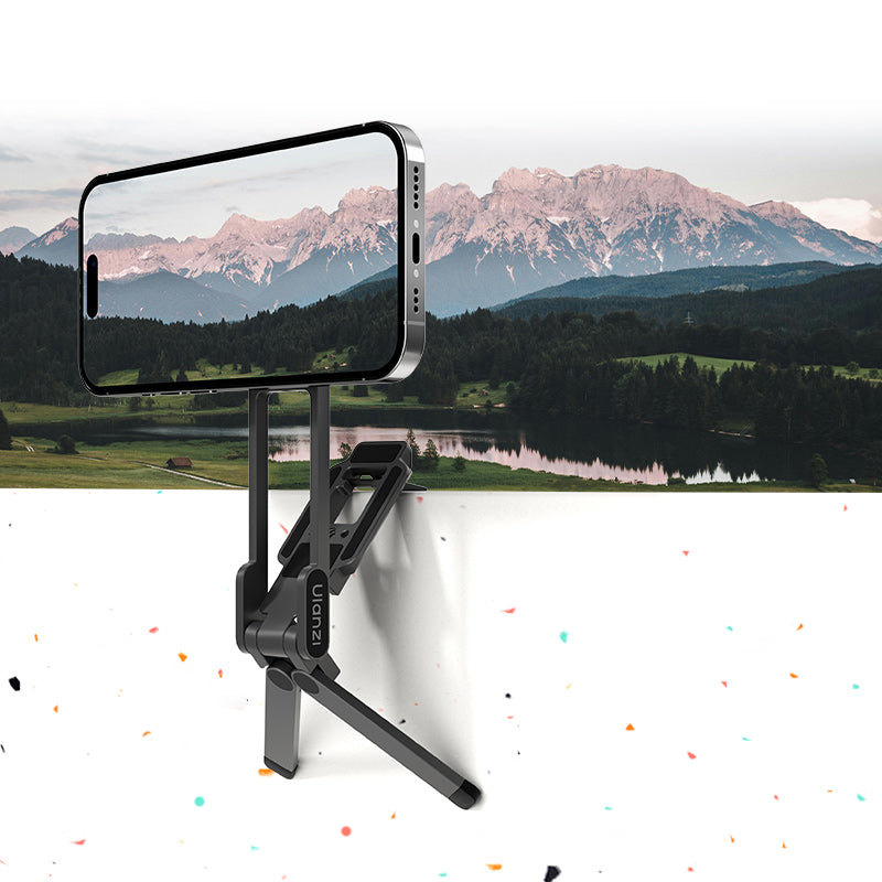 Dual-Sided Magnetic Phone Stand, 180° Rotating Foldable Tripod with Strong Base & Hanging Hook