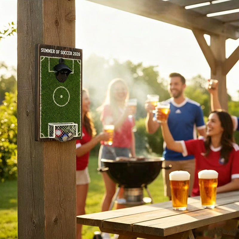 Soccer Field Wall Bottle Opener with Cap Catcher